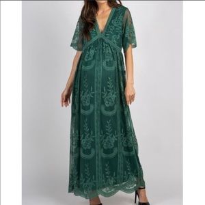 Pinkblush Maternity Green Lace Mesh Maxi Dress